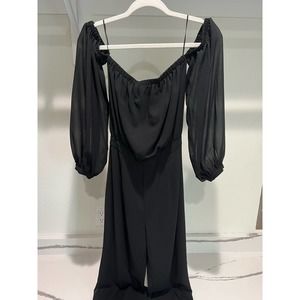 Miss Avenue Off‎ the Shoulder Jumpsuit Black Sheer Size Small